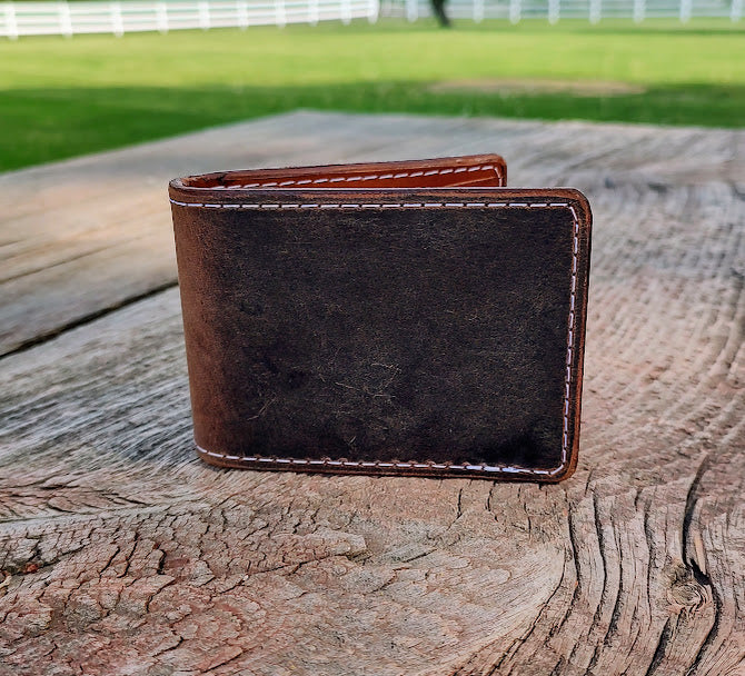Water buffalo hide bi-fold wallet