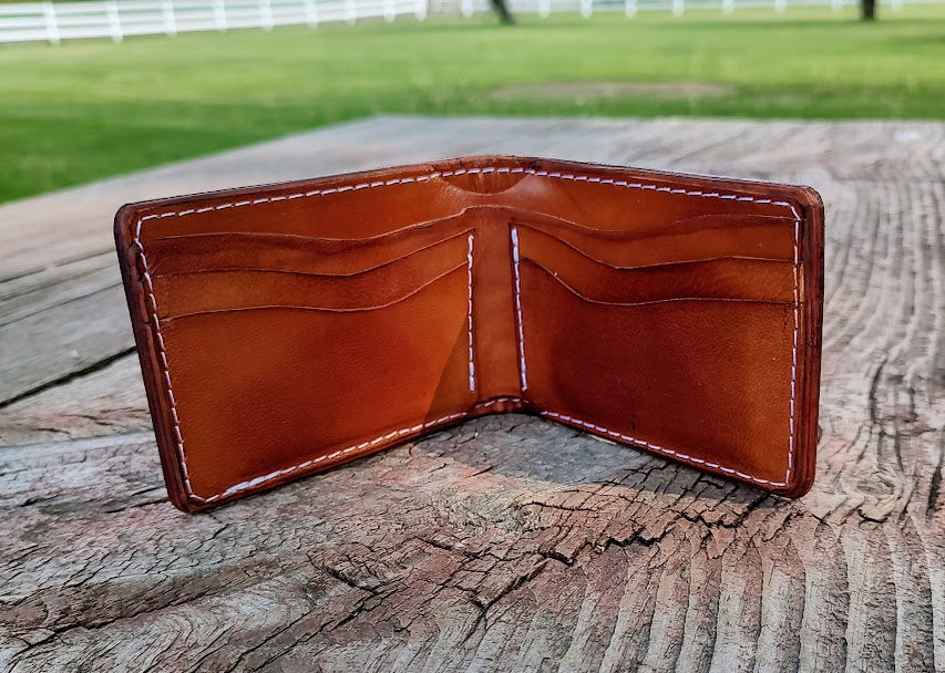 Water buffalo hide bi-fold wallet