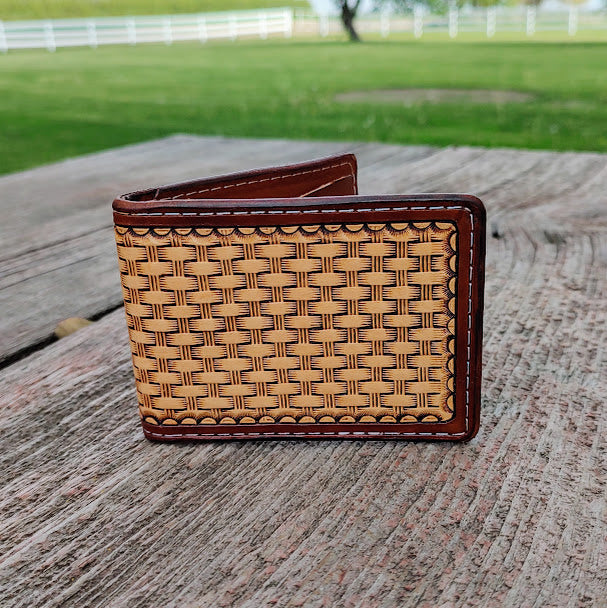 Basket stamped bi-fold wallet