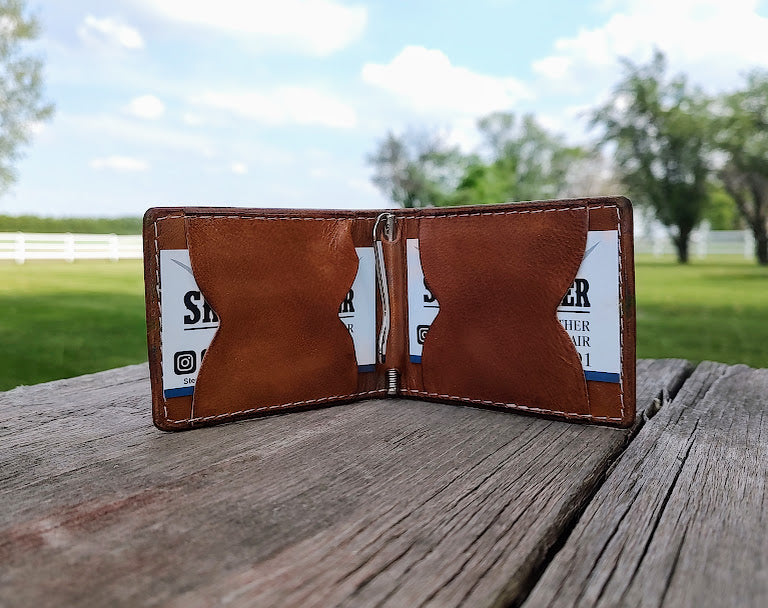 Basket stamped money clip wallet