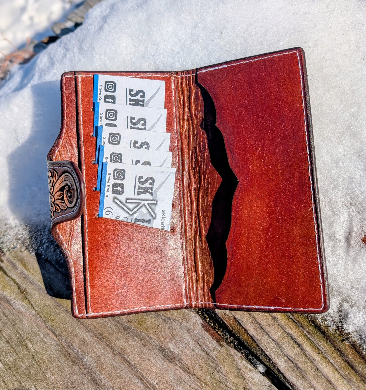 Hand-Tooled Leather Clutch Wallet