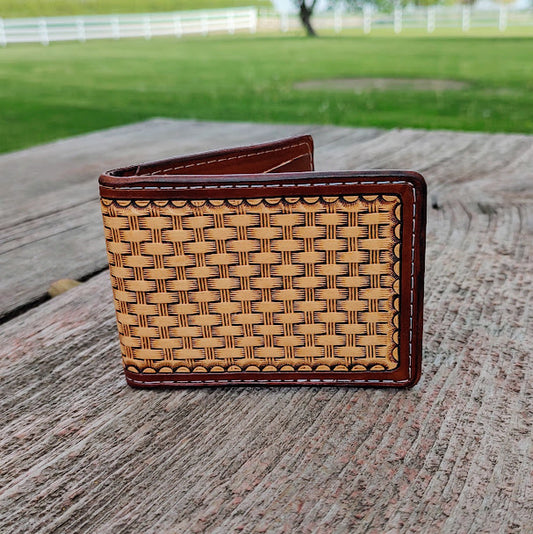 Basket stamped bi-fold wallet