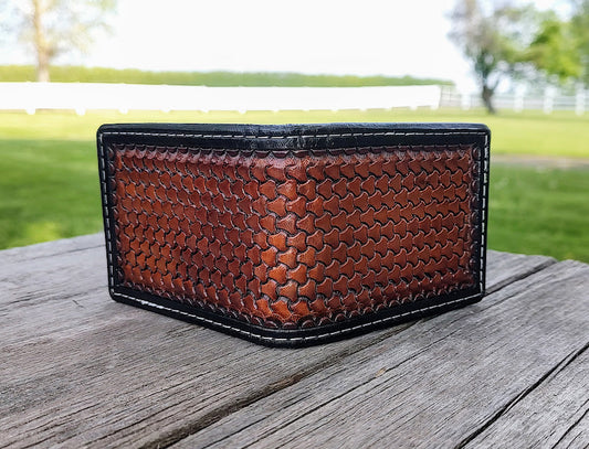 Basket stamped money clip wallet