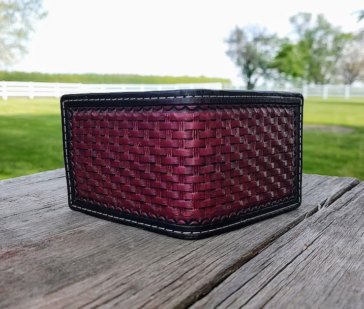 Black cherry basket stamped money clip wallet