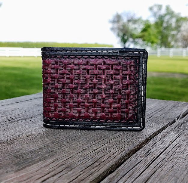 Black cherry basket stamped money clip wallet