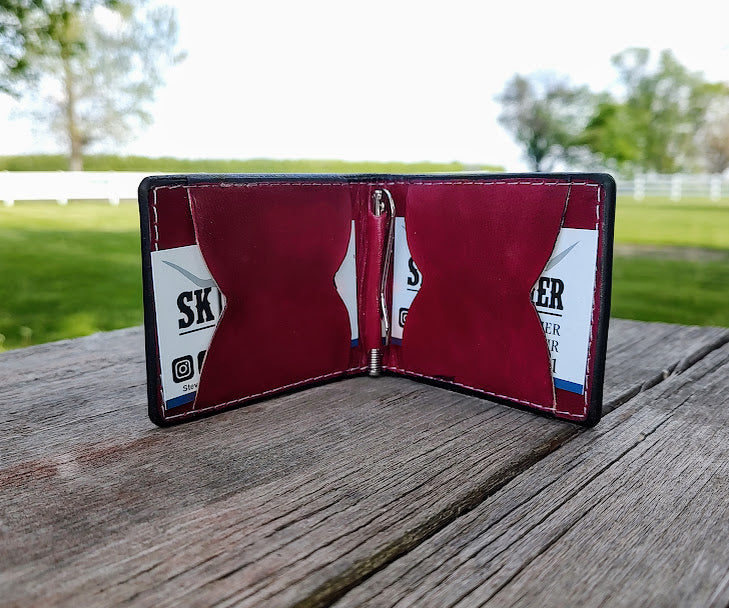 Black cherry basket stamped money clip wallet