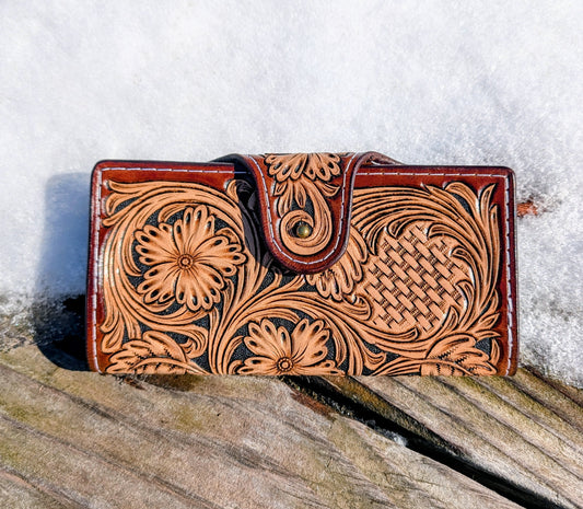 Hand-Tooled Leather Clutch Wallet