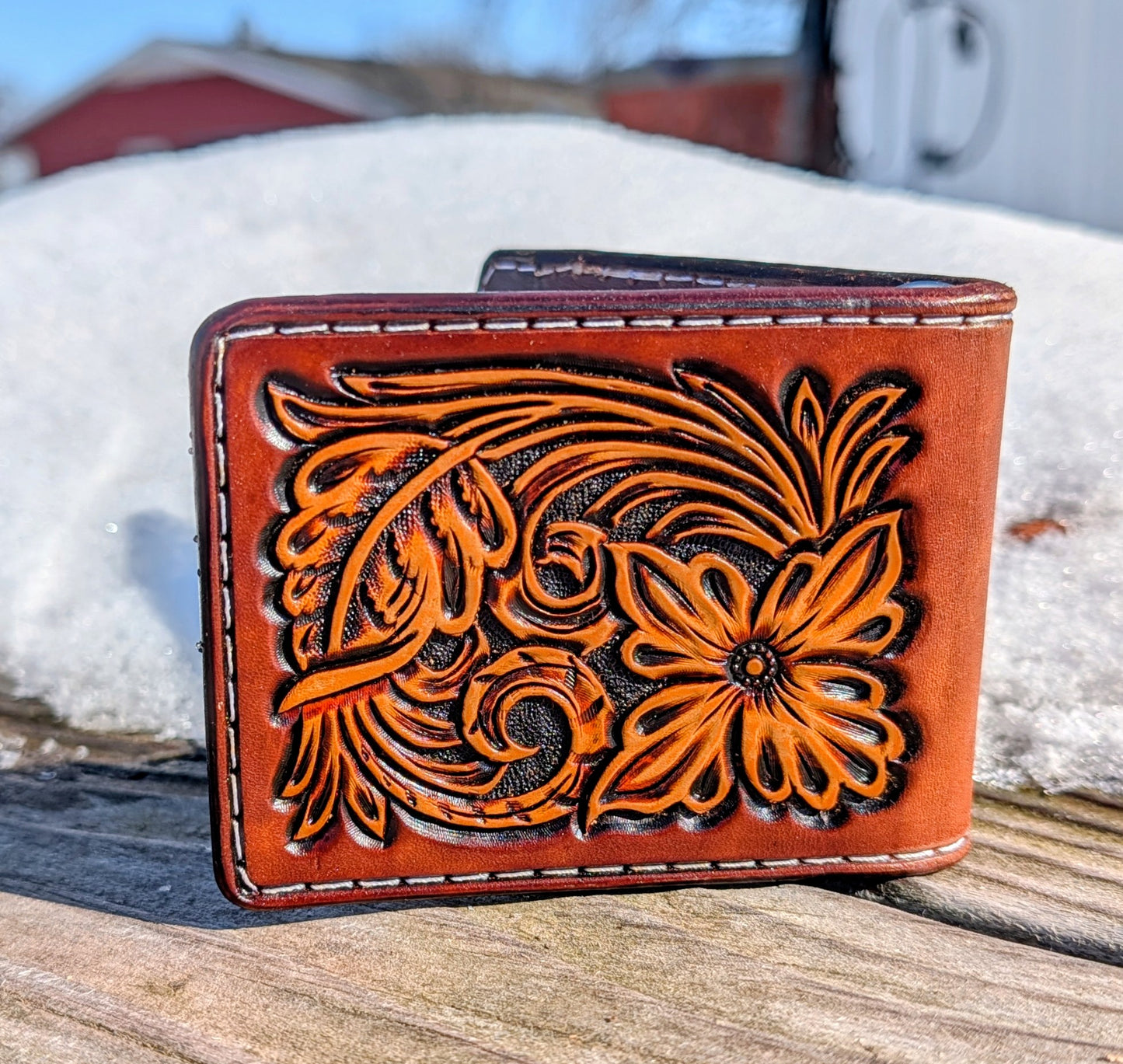 Hand-Tooled Leather Money Clip Wallet