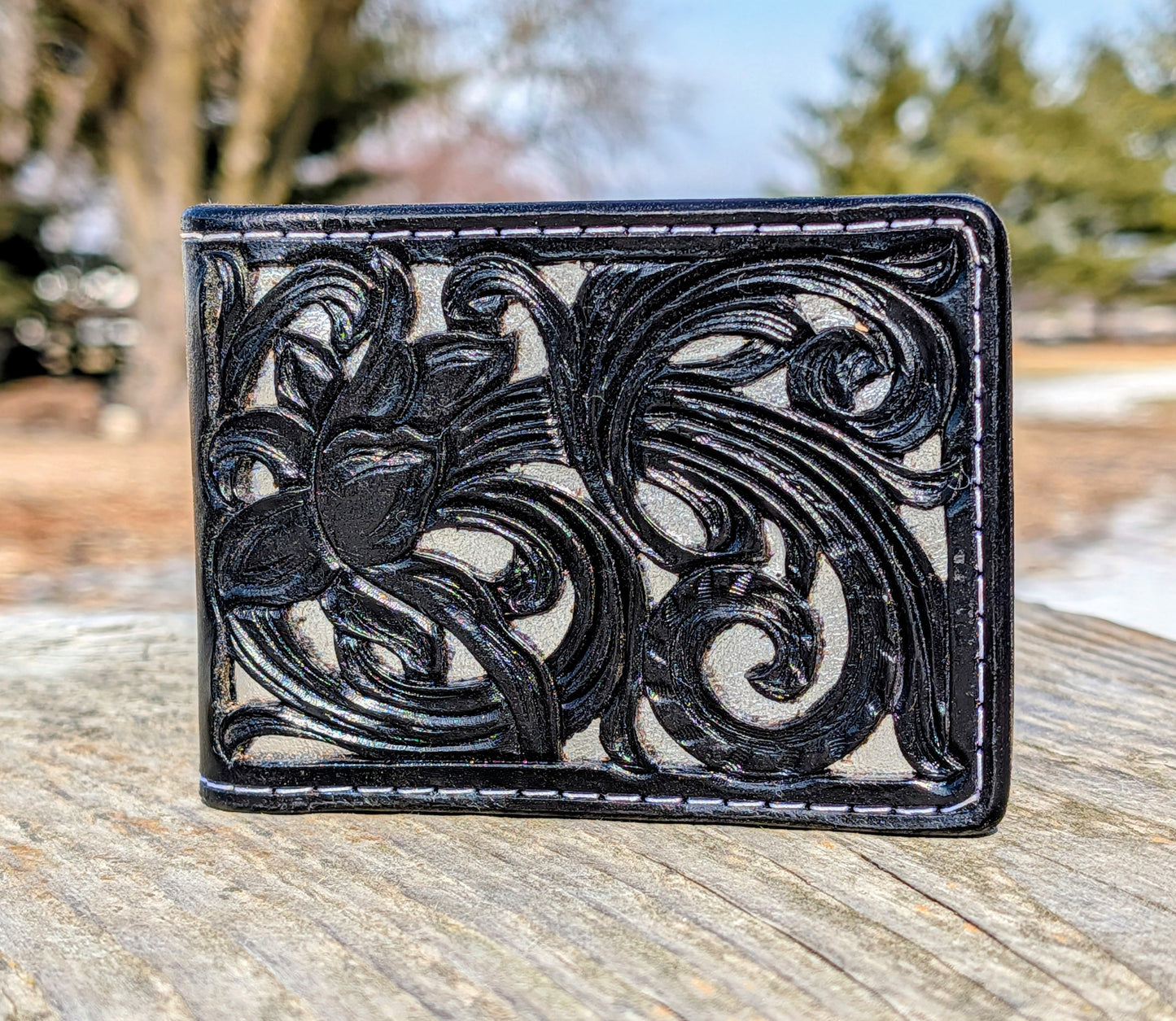 Hand-Made Tooled Leather Bifold Wallet