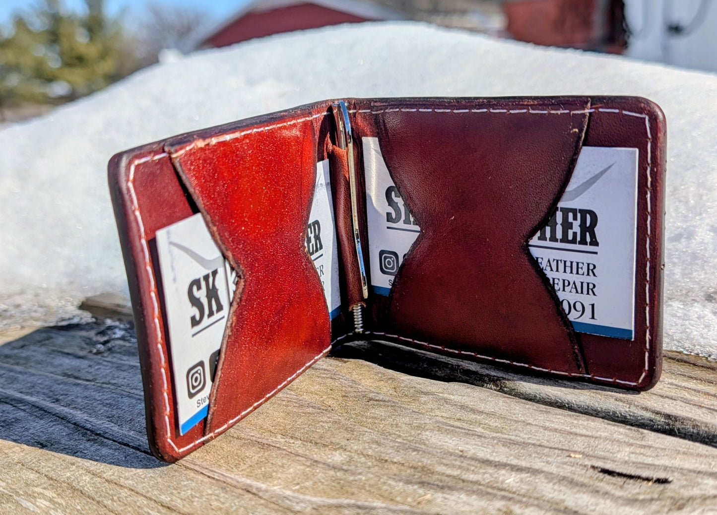 Hand-Tooled Leather Money Clip Wallet