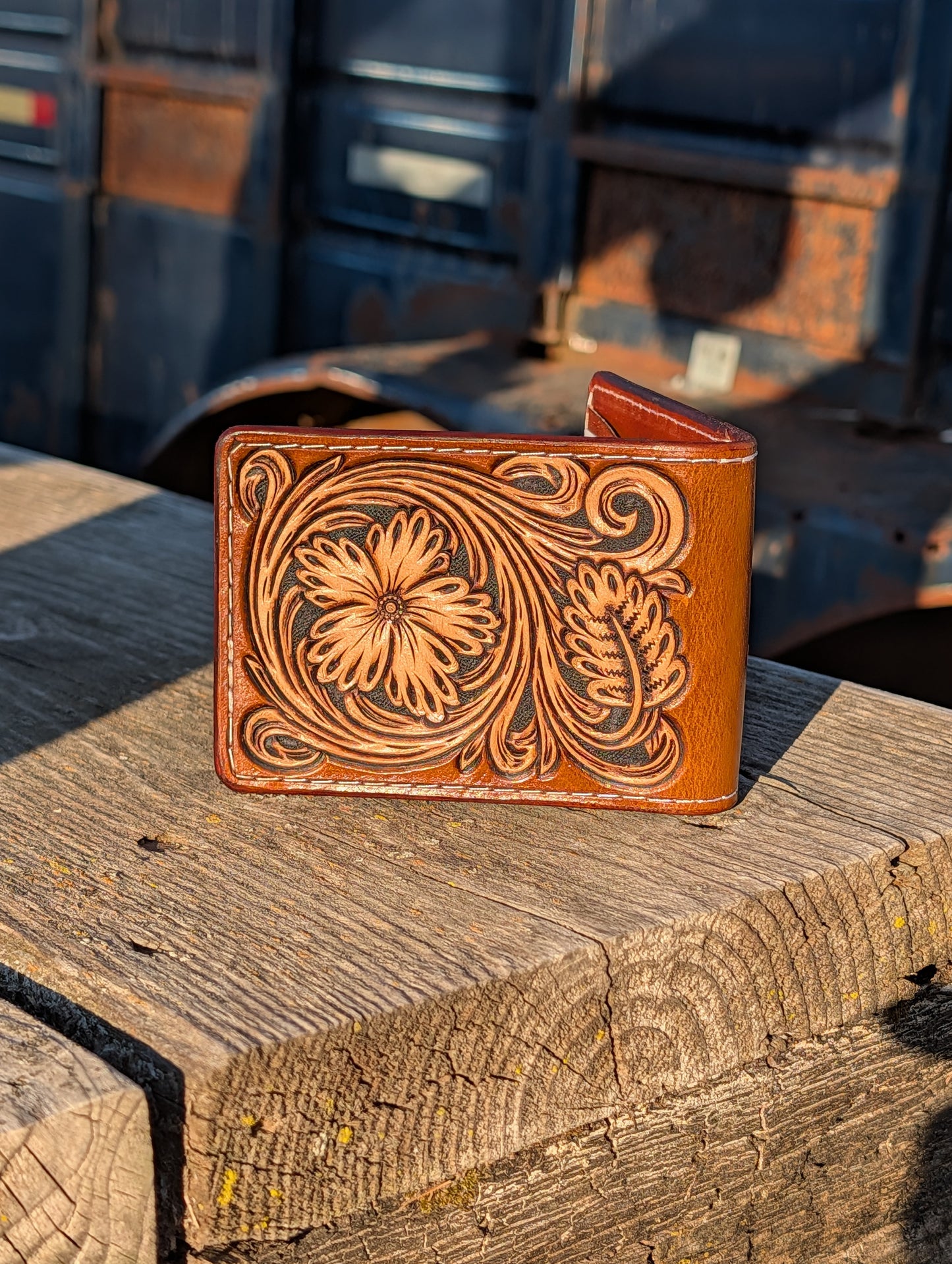 Hand-Tooled Floral Bifold Wallet