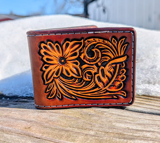 Hand-Tooled Leather Money Clip Wallet