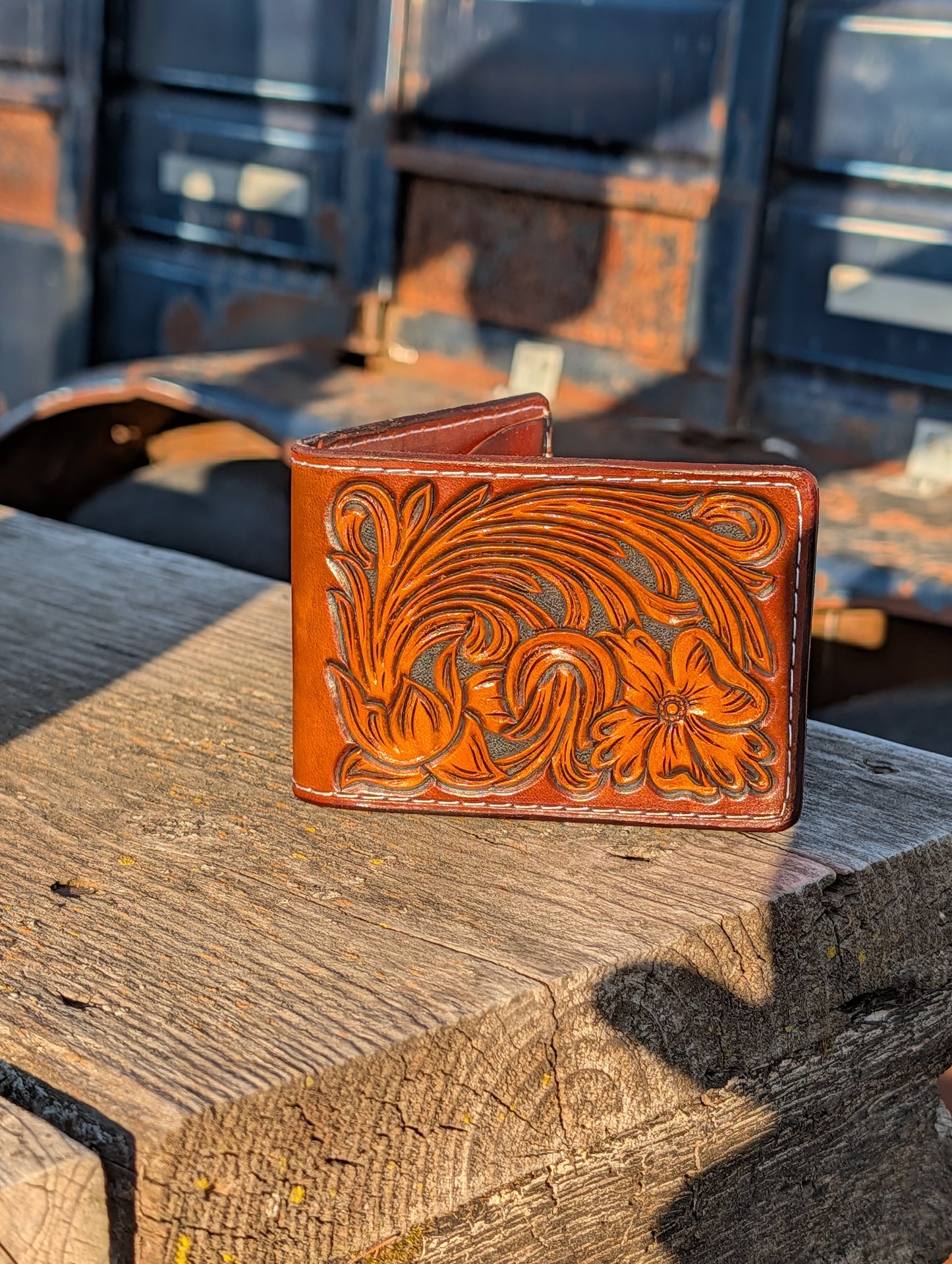 Hand-Tooled Floral Bifold Wallet