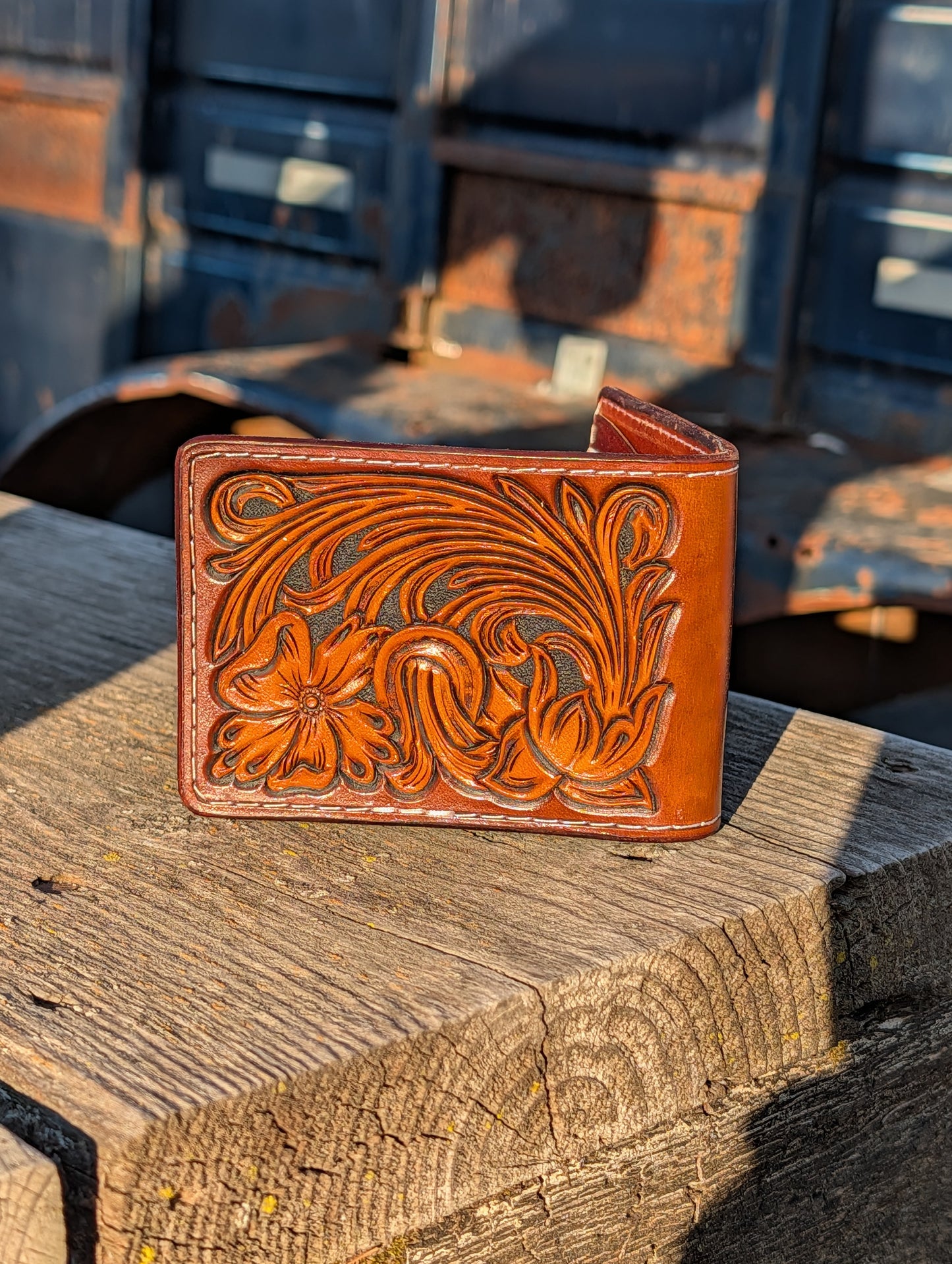 Hand-Tooled Floral Bifold Wallet