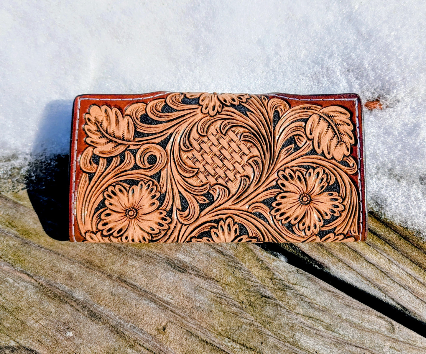 Hand-Tooled Leather Clutch Wallet